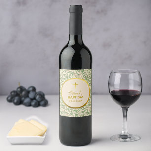 Baptism Groen Faux Goud Wilgen Tak Morris Wijn Etiket