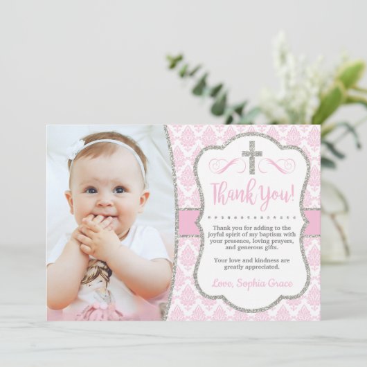 Baptism - Hartelijk dank - Kaart met foto | Girl B (Staand voorkant)