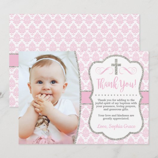 Baptism - Hartelijk dank - Kaart met foto | Girl B (Voorkant / Achterkant)