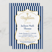 Baptism Invitation Boys Navy Blue Gold Elegant Kaart (Voorkant / Achterkant)