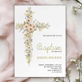 Baptism invitation card featuring a floral cross kaart