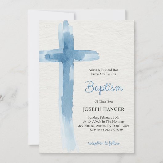 Baptism invitation card featuring blue cross kaart (Voorkant)