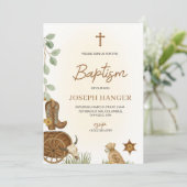 Baptism invitation card with a rustic theme kaart (Staand voorkant)