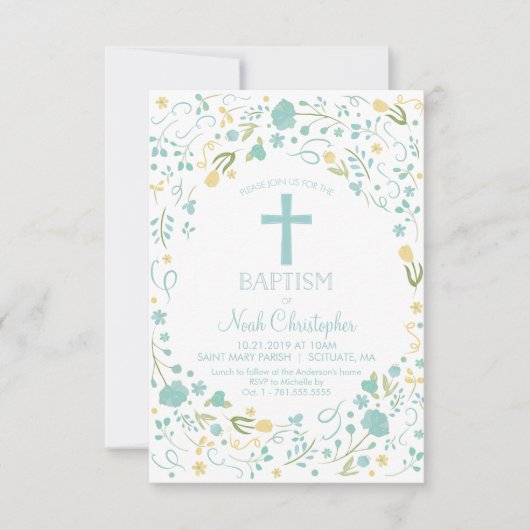 Baptism Invitation, Christening Invite, Boy, Cross Kaart (Voorkant)