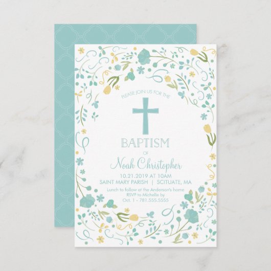Baptism Invitation, Christening Invite, Boy, Cross Kaart (Voorkant / Achterkant)