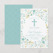 Baptism Invitation, Christening Invite, Boy, Cross