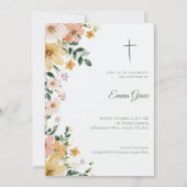 Baptism Invitation Floral Cross Watercolor (Voorkant)