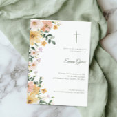 Baptism Invitation Floral Cross Watercolor