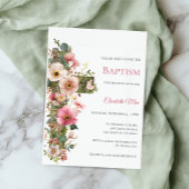 Baptism Invitation Floral Cross Watercolor