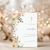Baptism Invitation Floral Cross Watercolor