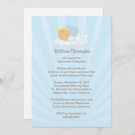 Baptism Invitation for Boy Kaart (Voorkant / Achterkant)