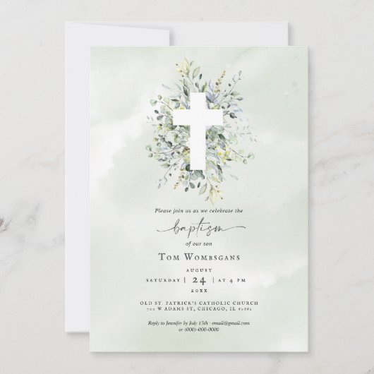 Baptism Invitation Greenery Kaart (Voorkant)