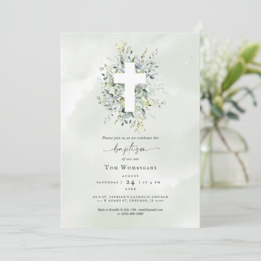 Baptism Invitation Greenery Kaart (Staand voorkant)