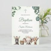 Baptism invitation in watercolour jungle themed kaart (Staand voorkant)
