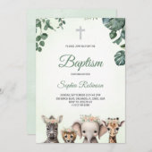 Baptism invitation in watercolour jungle themed kaart (Voorkant / Achterkant)