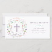 Baptism Invitation Kaart - Baby Girl Invite, Cross (Voorkant)