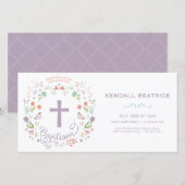 Baptism Invitation Kaart - Baby Girl Invite, Cross (Voorkant / Achterkant)