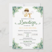 Baptism Invitation Spanish boy greenery  Kaart (Voorkant)