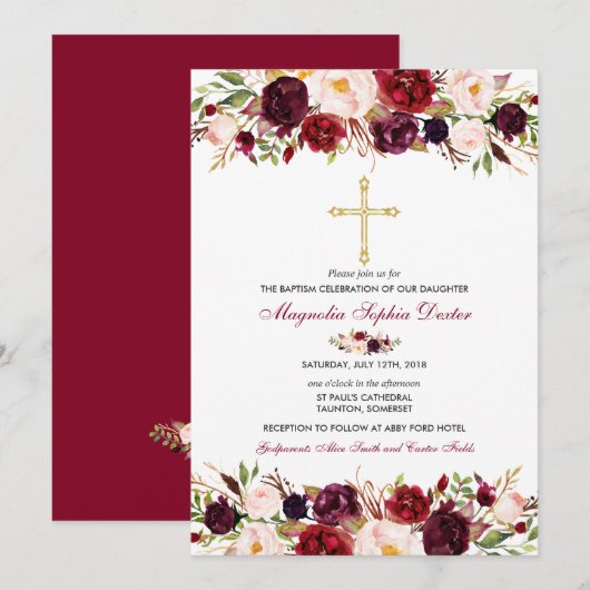 Baptism Invitation Waterverf Floral Baptism Card Kaart (Voorkant / Achterkant)