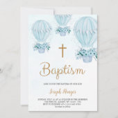 Baptism invitation with blue hot air balloon kaart (Voorkant)