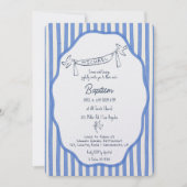 Baptism invitation with doves blue pinstripes kaart (Voorkant)