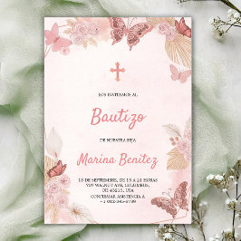 Baptism invitation with floral design kaart