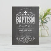 BAPTISM INVITE elegante bloeiende krijtbord grijs Kaart (Staand voorkant)