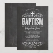 BAPTISM INVITE elegante bloeiende krijtbord grijs Kaart (Voorkant / Achterkant)