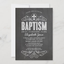 BAPTISM INVITE elegante bloeiende krijtbord grijs Kaart