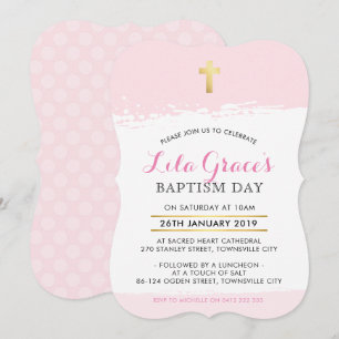 BAPTISM INVITE schattige moderne kruisstreekroze Kaart