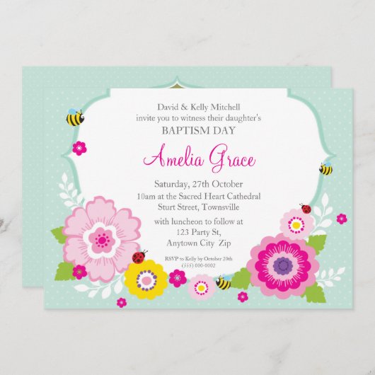 BAPTISM INVITES:: tuin thema 2 Kaart (Voorkant / Achterkant)