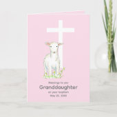 Baptism kleindochter Lamb Cross Religieuze Roze Kaart (Voorkant)