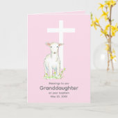 Baptism kleindochter Lamb Cross Religieuze Roze Kaart (Gele Bloem)