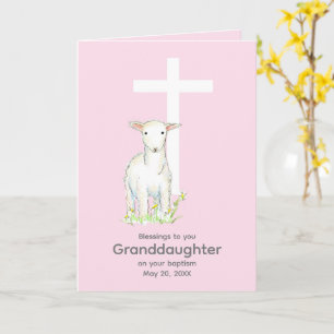 Baptism kleindochter Lamb Cross Religieuze Roze Kaart