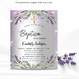 Baptism lavender Silver violet budget uitnodiging