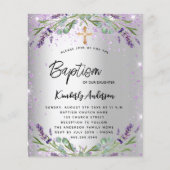 Baptism lavender Silver violet budget uitnodiging (Voorkant)