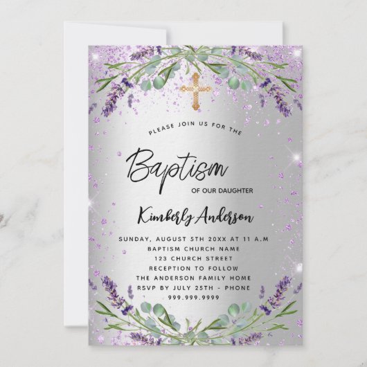 Baptism lavender Silver Violet sparkles luxe Kaart (Voorkant)