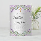 Baptism lavender Silver Violet sparkles luxe Kaart (Staand voorkant)