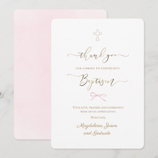 Baptism little pink bow thank you card kaart (Voorkant / Achterkant)