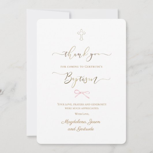 Baptism little pink bow thank you card kaart (Voorkant)