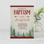 Baptism Lumberjack Red plaid Invitation Kaart (Staand voorkant)