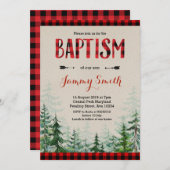 Baptism Lumberjack Red plaid Invitation Kaart (Voorkant / Achterkant)