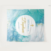 Baptism Marble blue mint modern backdrop Wandkleed (Voorkant (horizontaal))