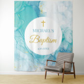 Baptism Marble blue mint modern backdrop Wandkleed (In situ)