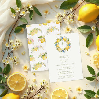 Baptism Mediterranean Wreath with Floral and Lemon Kaart