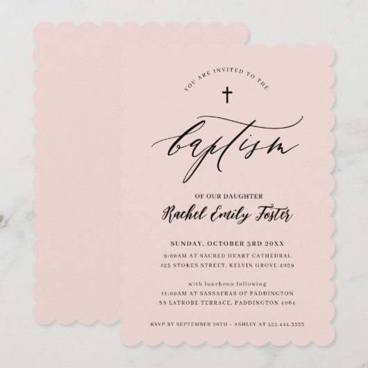 BAPTISM minimale kalligrafie elegant blush roze Kaart (Voorkant / Achterkant)