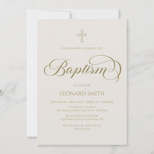 Baptism modern boho gold marfil invitation kaart (Voorkant)