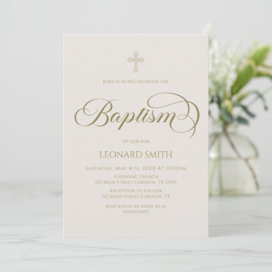 Baptism modern boho gold marfil invitation kaart (Staand voorkant)