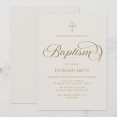 Baptism modern boho gold marfil invitation kaart (Voorkant / Achterkant)