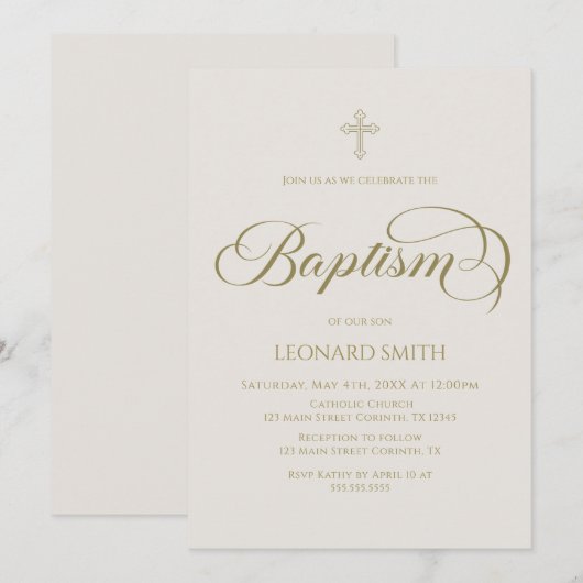 Baptism modern boho gold marfil invitation kaart (Voorkant / Achterkant)